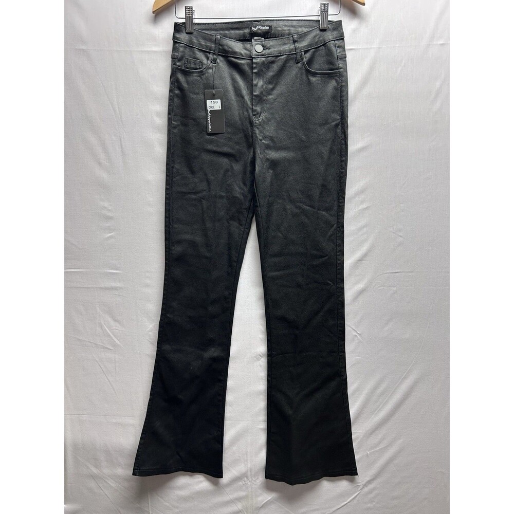 Apperloth A Women’s Large Flare Leg High Rise Black Faux Leather Pants Glossy